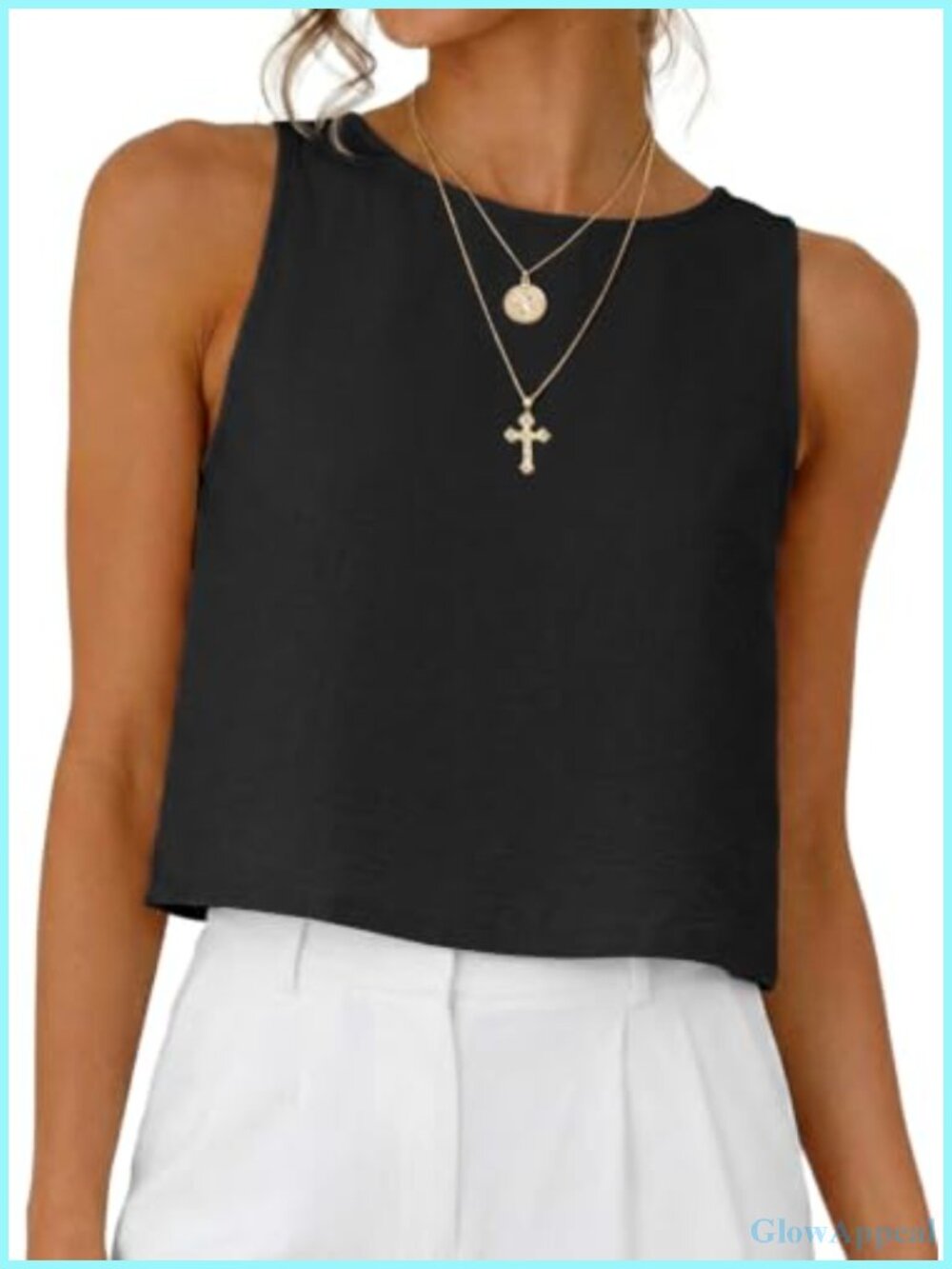 Womens Sleeveless Crop Tank Top Loose Fit Button Back Summer Beach Top